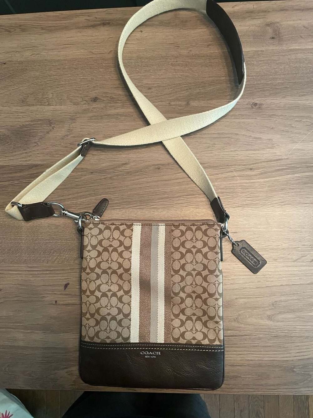 Y2K Coach Signature Stripe Canvas and Leather Crossbody Bag